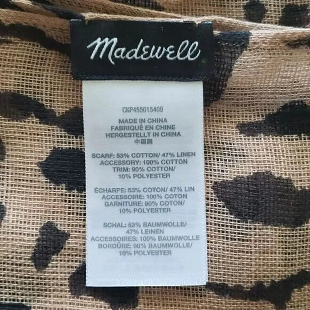 New Madewell Long Animal Print Scarf Sarong Cotton Linen